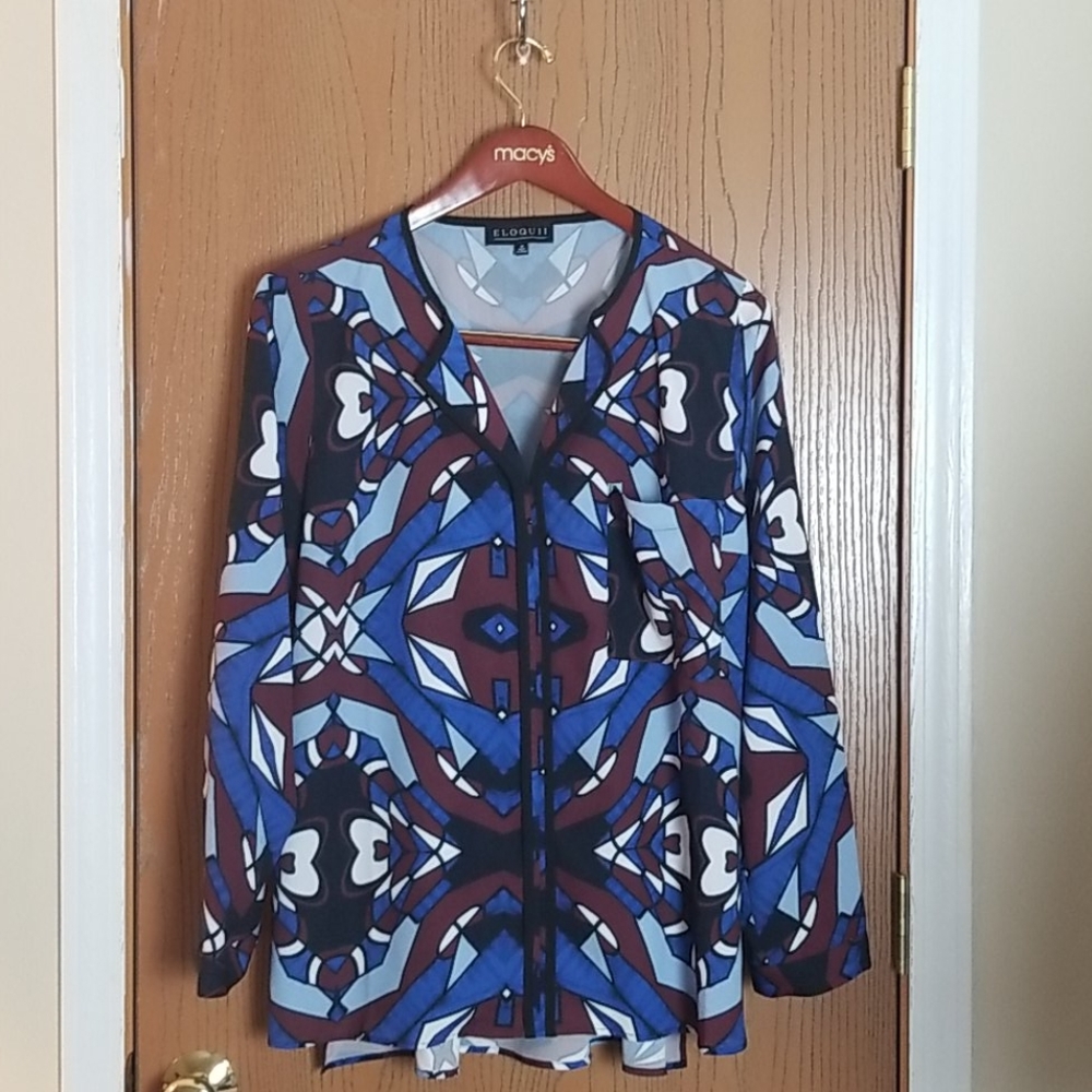 Eloquii Blue Abstract Print Tunic Top Size 18